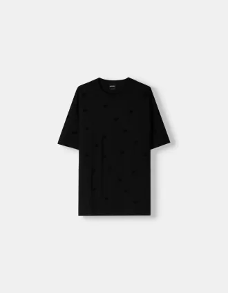 Camiseta tejido grueso manga corta con costuras Black
