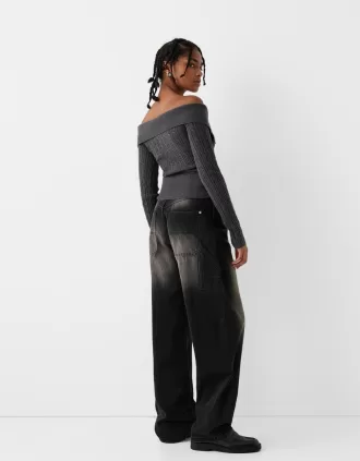 Cárdigan Bardot de punto trenzado con cremallera Grey