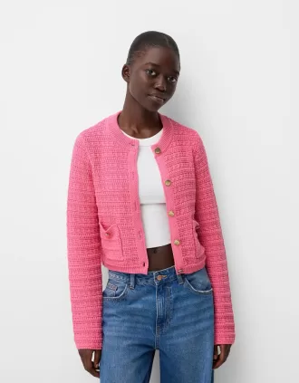 Cárdigan texturizado con cuello redondo Pink