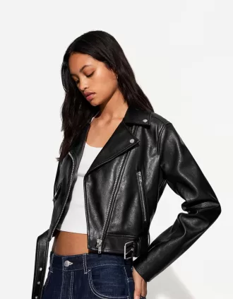 Cazadora biker efecto piel Black