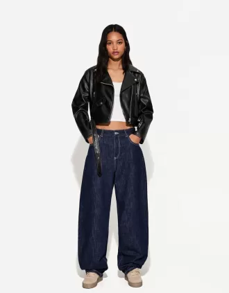 Cazadora biker efecto piel Black