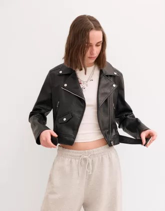 Cazadora biker efecto piel Black