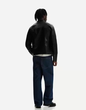 Cazadora biker efecto piel con cremalleras Black