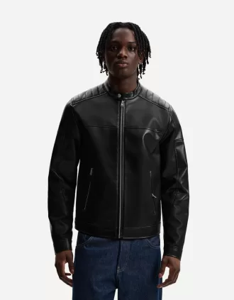 Cazadora biker efecto piel con cremalleras Black