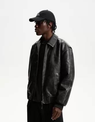 Cazadora bomber de piel sintética Black