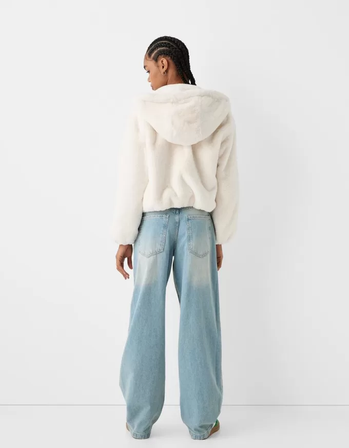Chaqueta acolchada con capucha de pelo sintético Off white