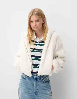 Chaqueta acolchada con capucha de pelo sintético Off white