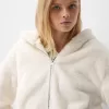 Chaqueta acolchada con capucha de pelo sintético Off white