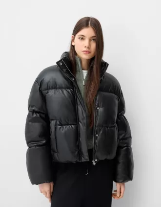 Chaqueta acolchada de piel sintética Black