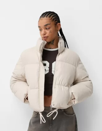 Chaqueta acolchada de piel sintética Cream