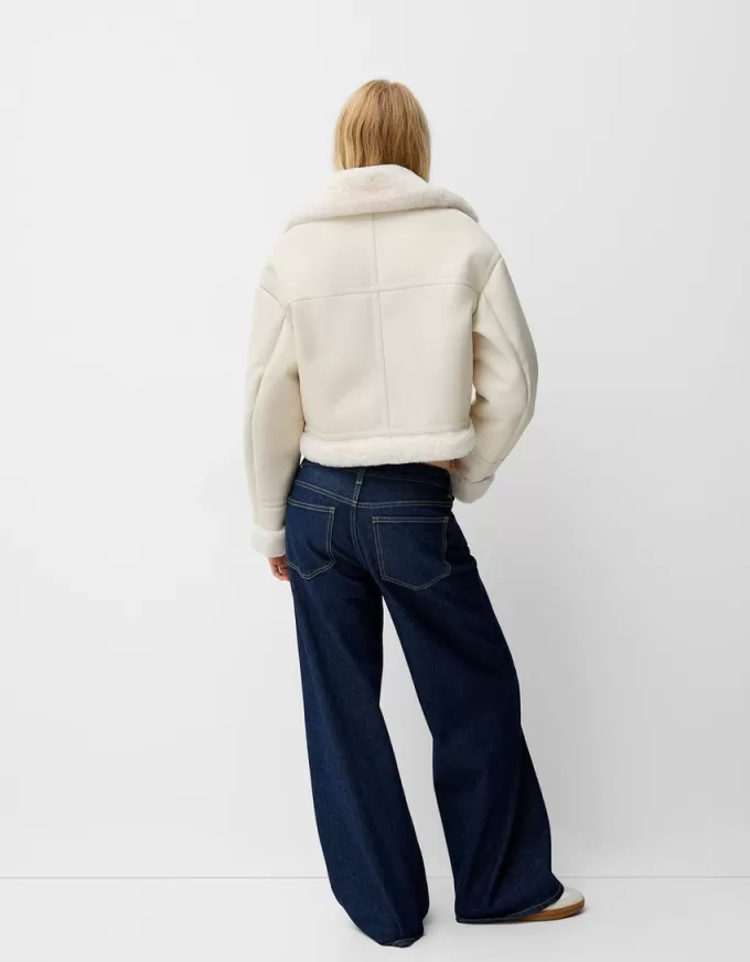Chaqueta biker de borreguito sintético Off white