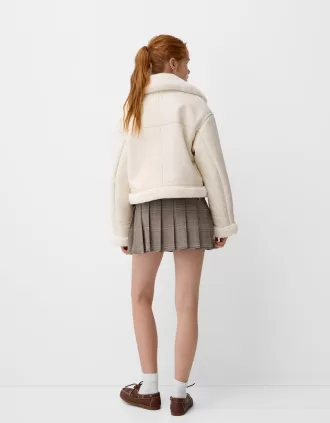Chaqueta biker de borreguito sintético Off white
