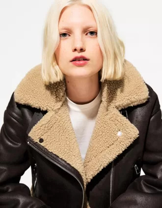 Chaqueta biker de borreguito sintético Brown