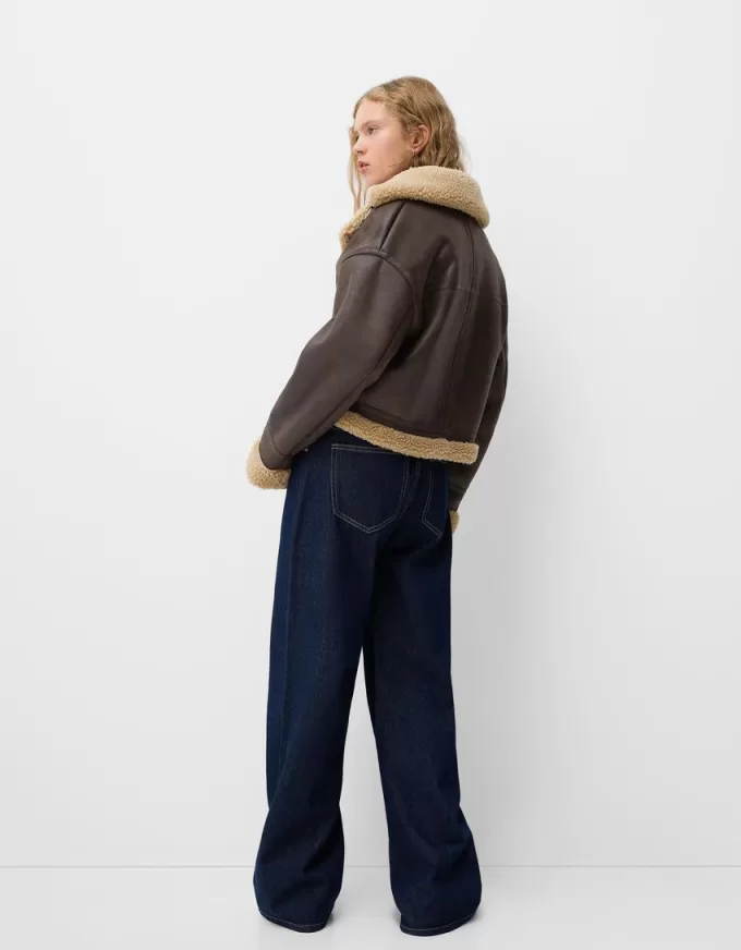 Chaqueta biker de borreguito sintético Brown