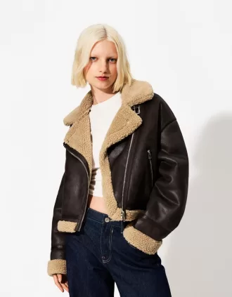 Chaqueta biker de borreguito sintético Brown