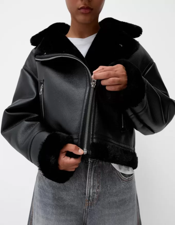 Chaqueta biker de borreguito sintético Black