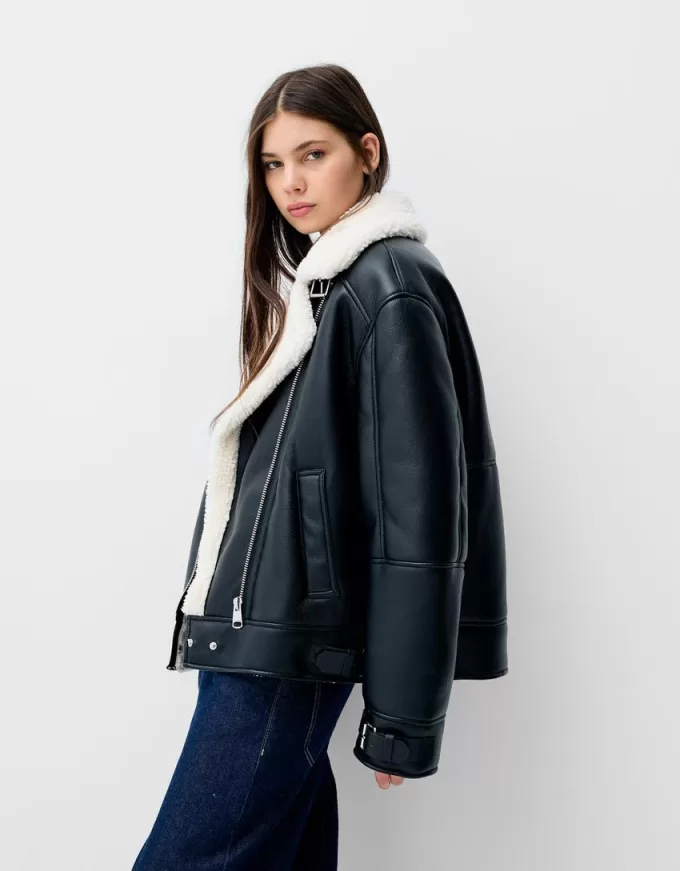 Chaqueta biker de borreguito sintético Black