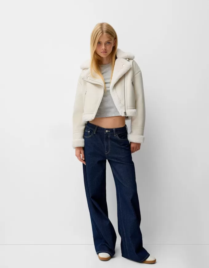 Chaqueta biker de borreguito sintético Off white