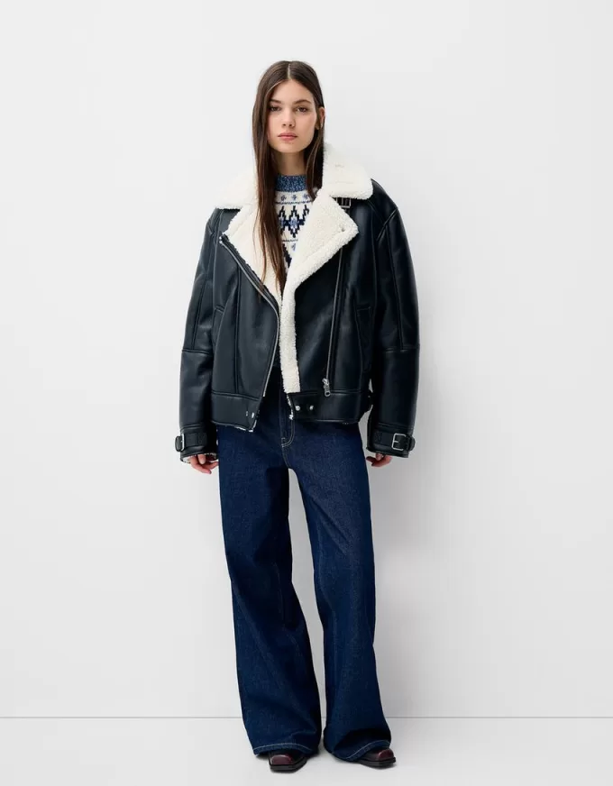 Chaqueta biker de borreguito sintético Black
