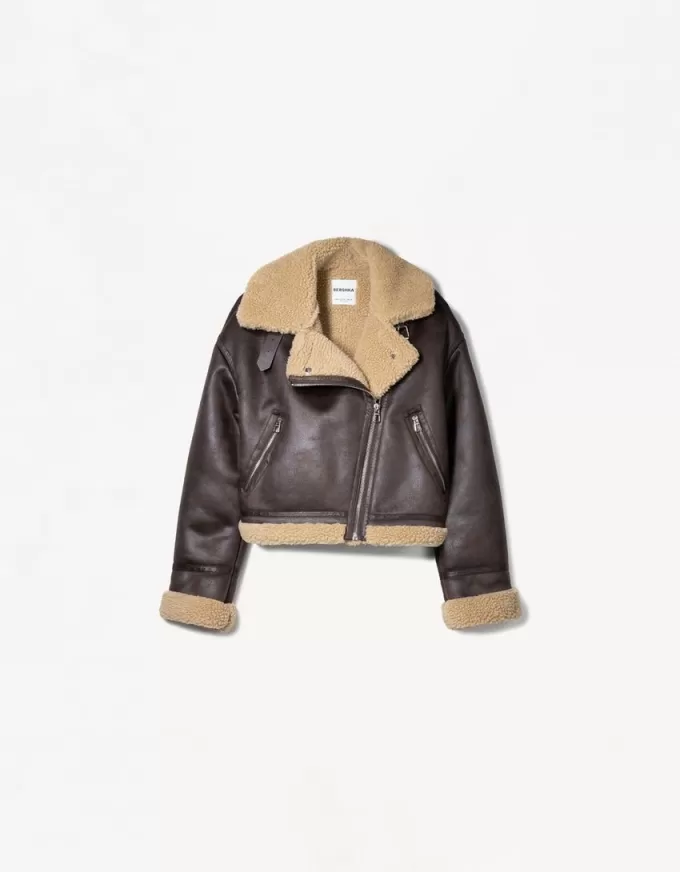 Chaqueta biker de borreguito sintético Brown