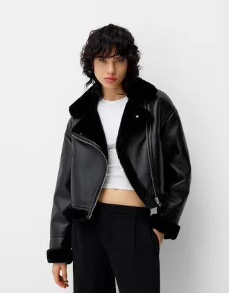 Chaqueta biker de borreguito sintético Black