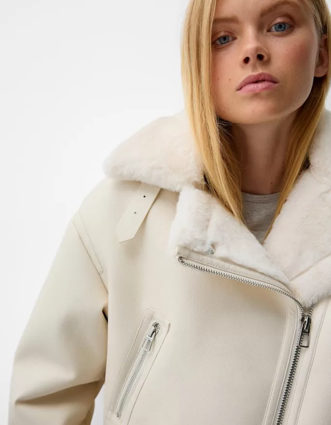 Chaqueta biker de borreguito sintético Off white