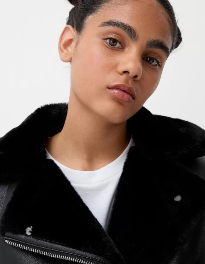 Chaqueta biker de borreguito sintético Black