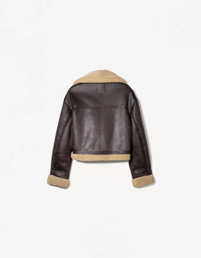 Chaqueta biker de borreguito sintético Brown