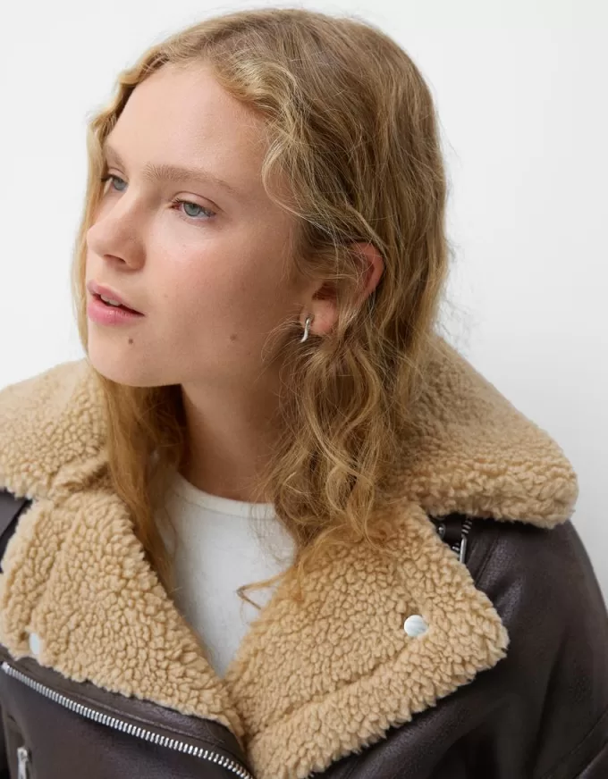Chaqueta biker de borreguito sintético Brown