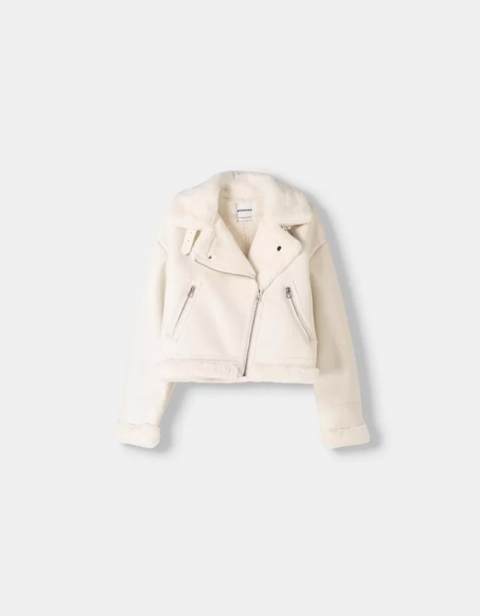 Chaqueta biker de borreguito sintético Off white