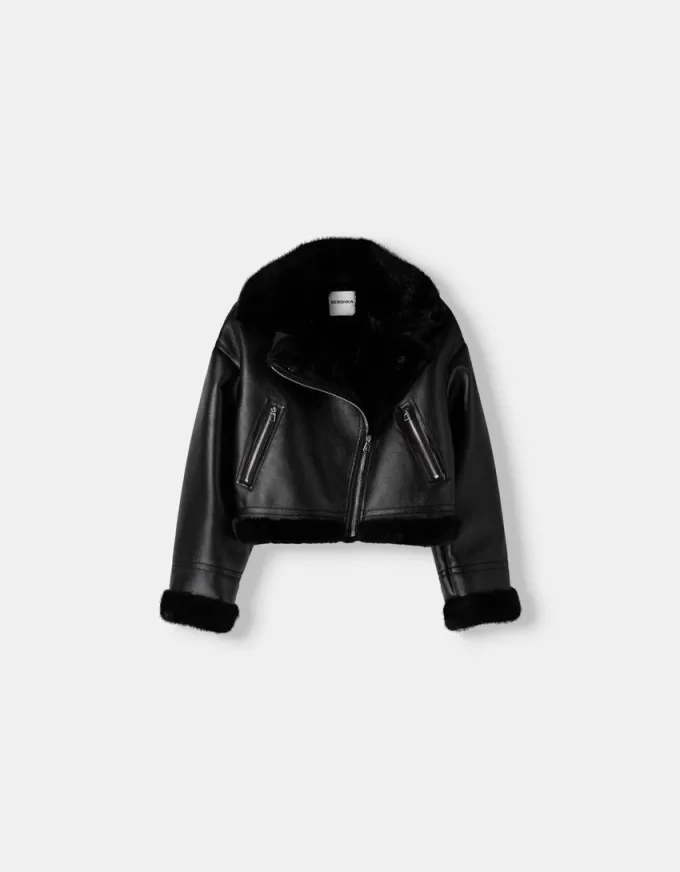 Chaqueta biker de borreguito sintético Black