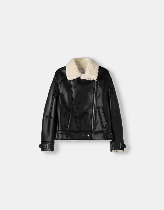 Chaqueta biker de borreguito sintético Black