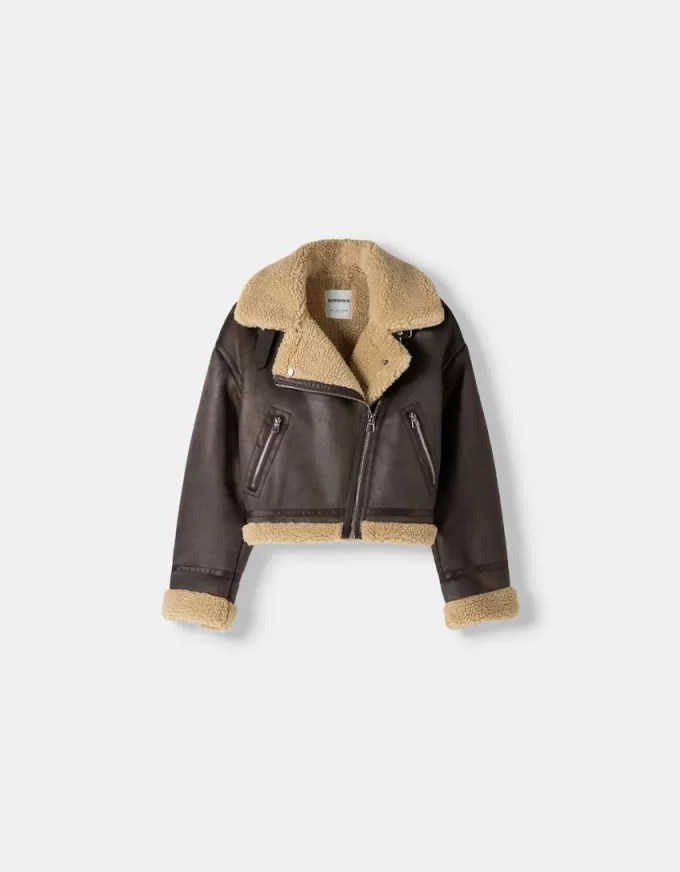 Chaqueta biker de borreguito sintético Brown