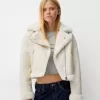 Chaqueta biker de borreguito sintético Off white