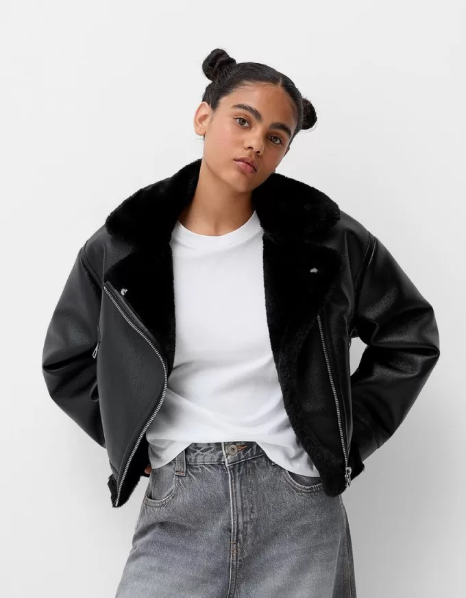 Chaqueta biker de borreguito sintético Black