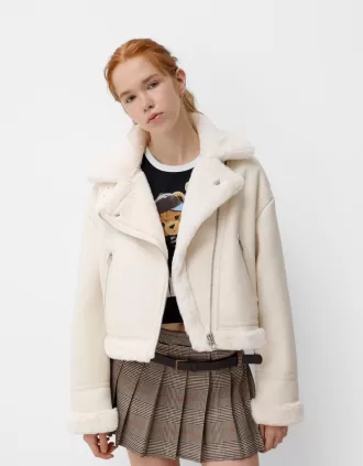 Chaqueta biker de borreguito sintético Off white