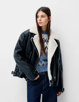 Chaqueta biker de borreguito sintético Black