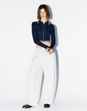 Chaqueta con cremallera y cuello polo de punto trenzado Blue