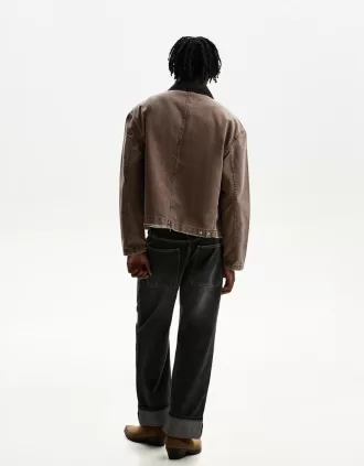 Chaqueta con cuello en contraste Brown