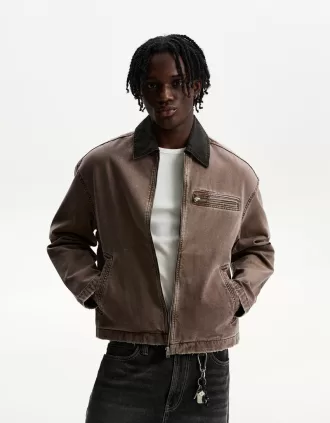 Chaqueta con cuello en contraste Brown