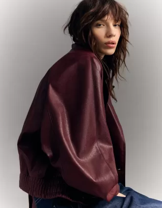 Chaqueta cruzada efecto piel Burgundy