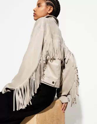 Chaqueta de antelina con flecos Cream