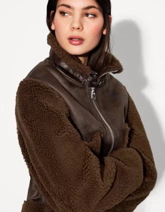 Chaqueta de doble faz con mangas de borreguito sintético Brown