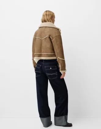 Chaqueta de piel sintética de doble cara Camel