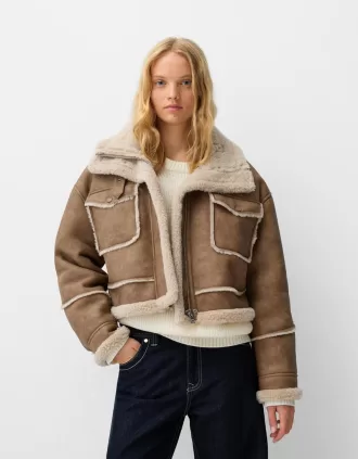Chaqueta de piel sintética de doble cara Camel