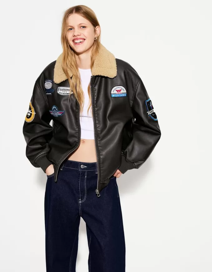 Chaqueta doble faz con parches Black