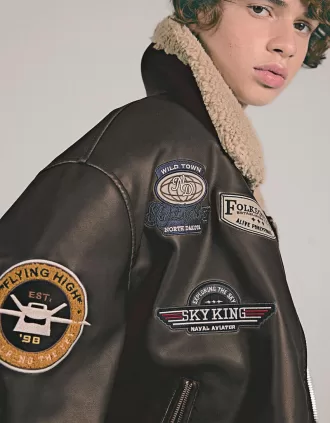 Chaqueta doble faz con parches Black
