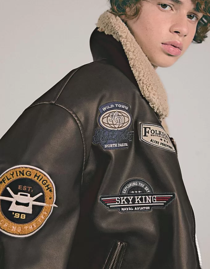 Chaqueta doble faz con parches Black