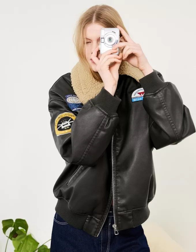 Chaqueta doble faz con parches Black