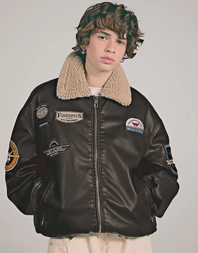 Chaqueta doble faz con parches Black